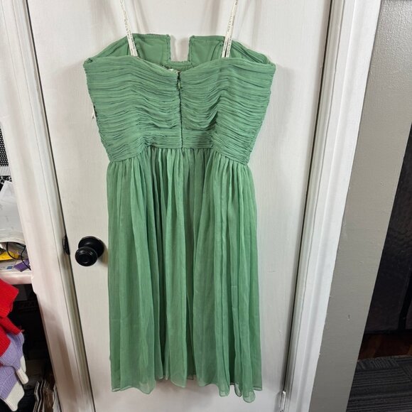 Halston Heritage Strapless Pleated Chiffon Dress Green Meadow | Size 8 | Sequin - Picture 6 of 11